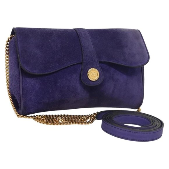 CELINE Chain Shoulder Bag Suede Purple Auth BA1516 - Picture 1 of 16